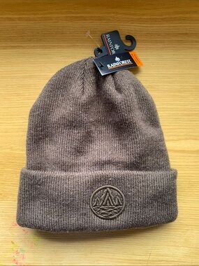 RAINFOREST Brown (Bark) Folded Cuff Knit Hat with Embroidered Emblem Lined NWT